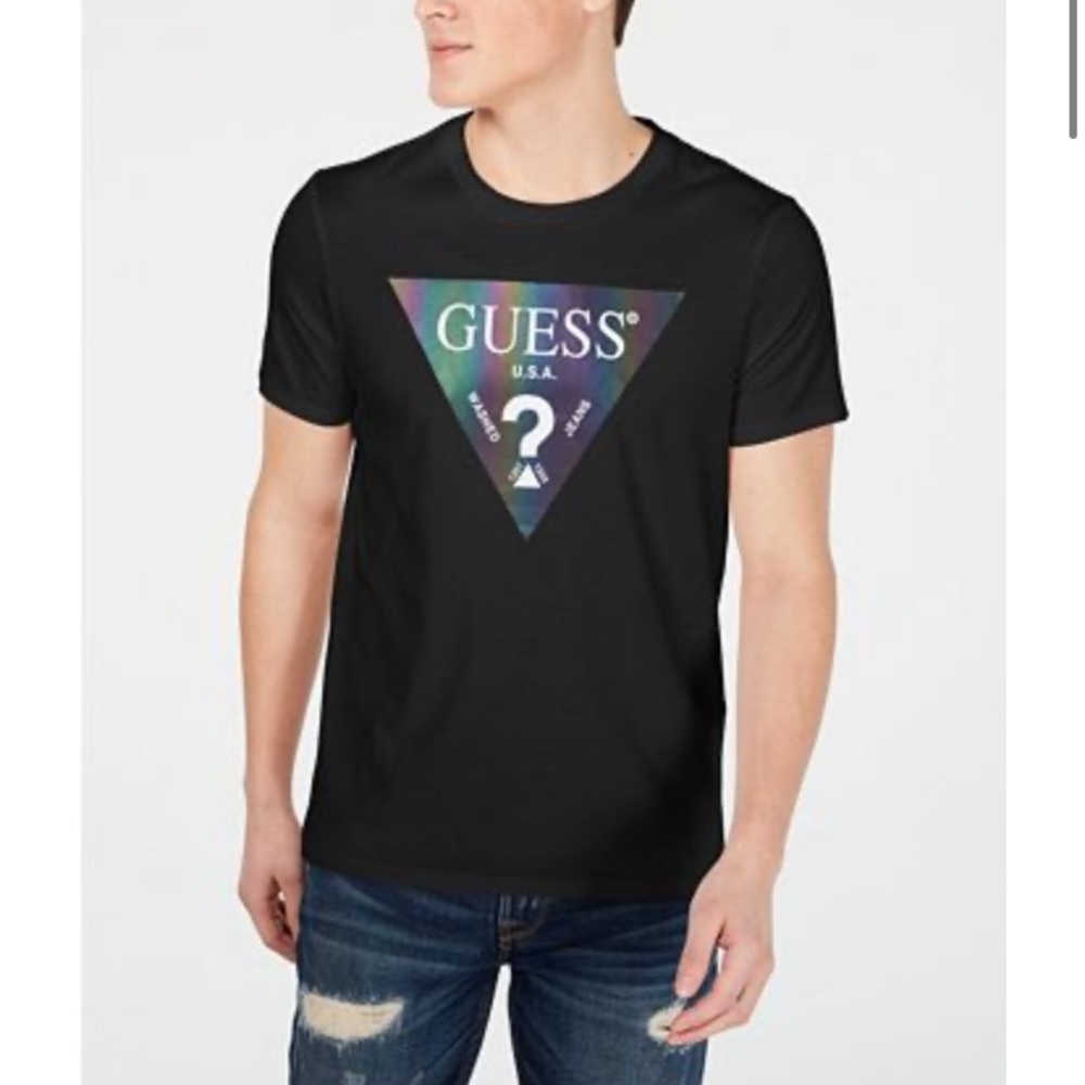 NWOT Black holographic “guess” tshirt